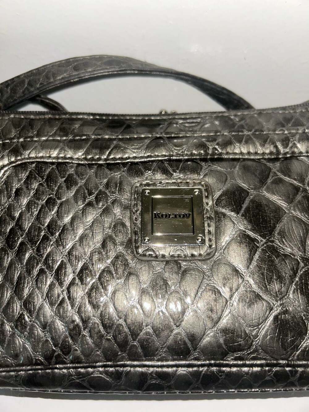 Koltov Metallic Silver Faux Crocodile Embossed Crossbody Bag